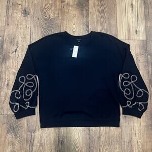 Ann Taylor Navy Embroidered Top Blouse Size M NWT